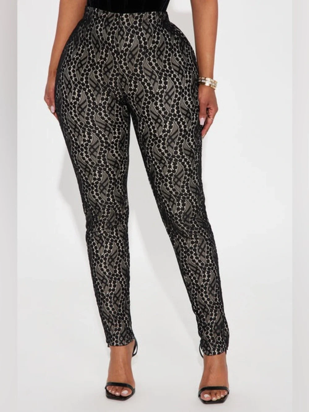 Fashion Nova Black Lace-Overlay Skinny Pants NWOT Medium